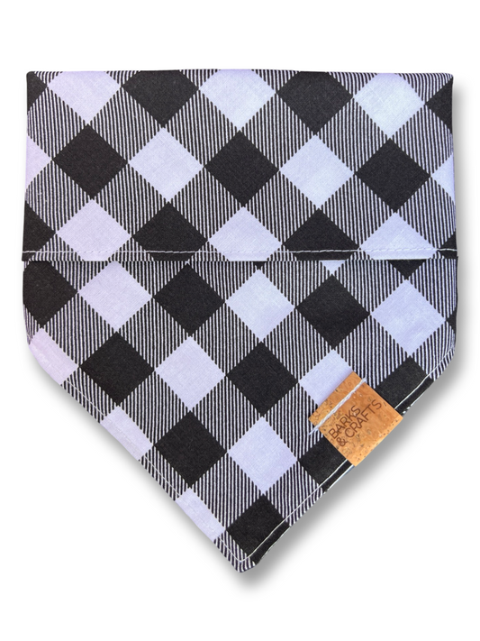 Black and White Buffalo Plaid Snap-On Pet Bandana