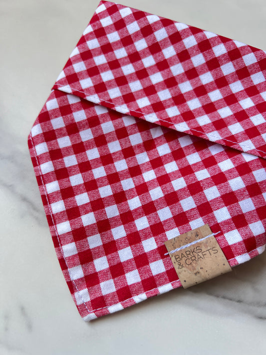 Red Gingham Snap-On Pet Bandana