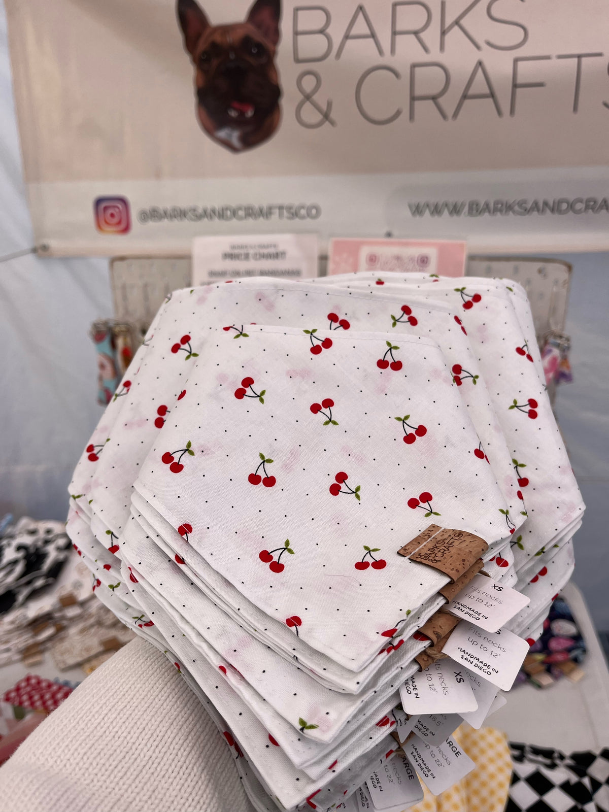 Polka Dot Cherries Snap-On Pet Bandana