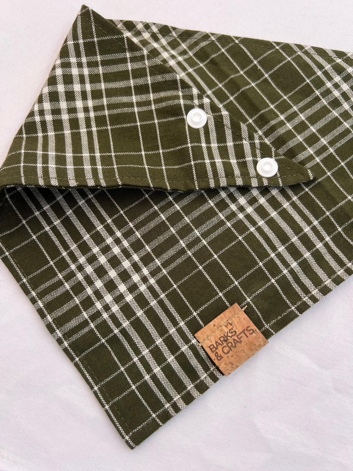 Olive Plaid Snap-On Pet Bandana