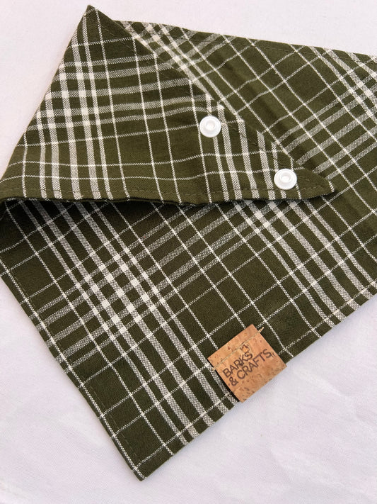 Olive Plaid Snap-On Pet Bandana
