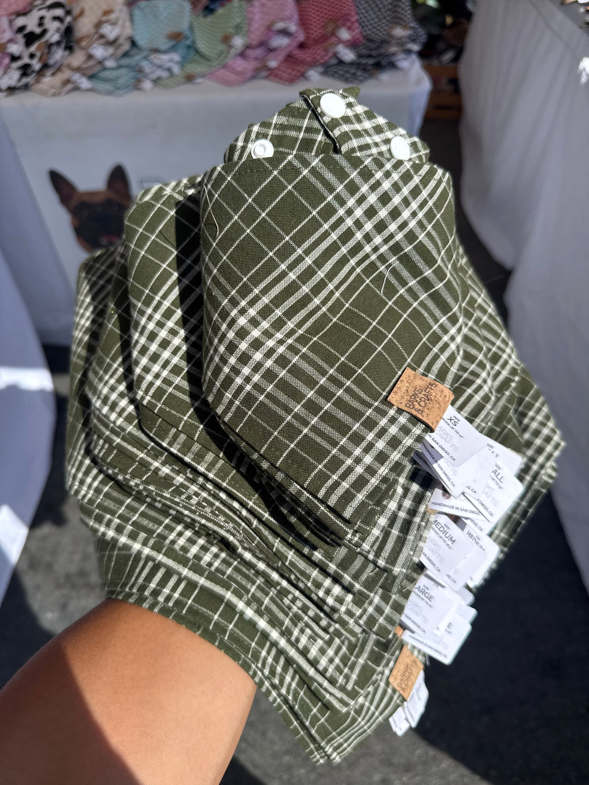 Olive Plaid Snap-On Pet Bandana