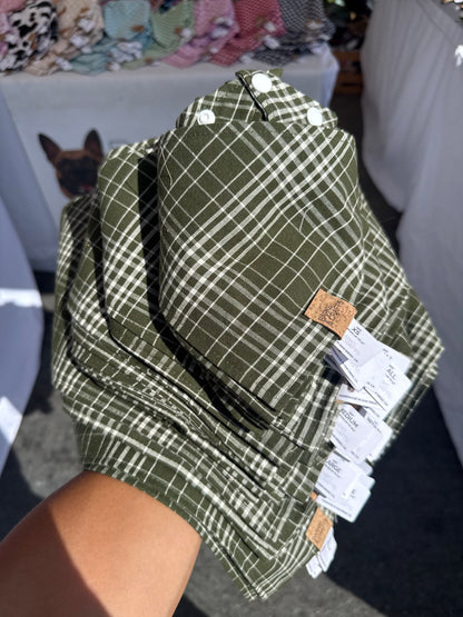 Olive Plaid Snap-On Pet Bandana