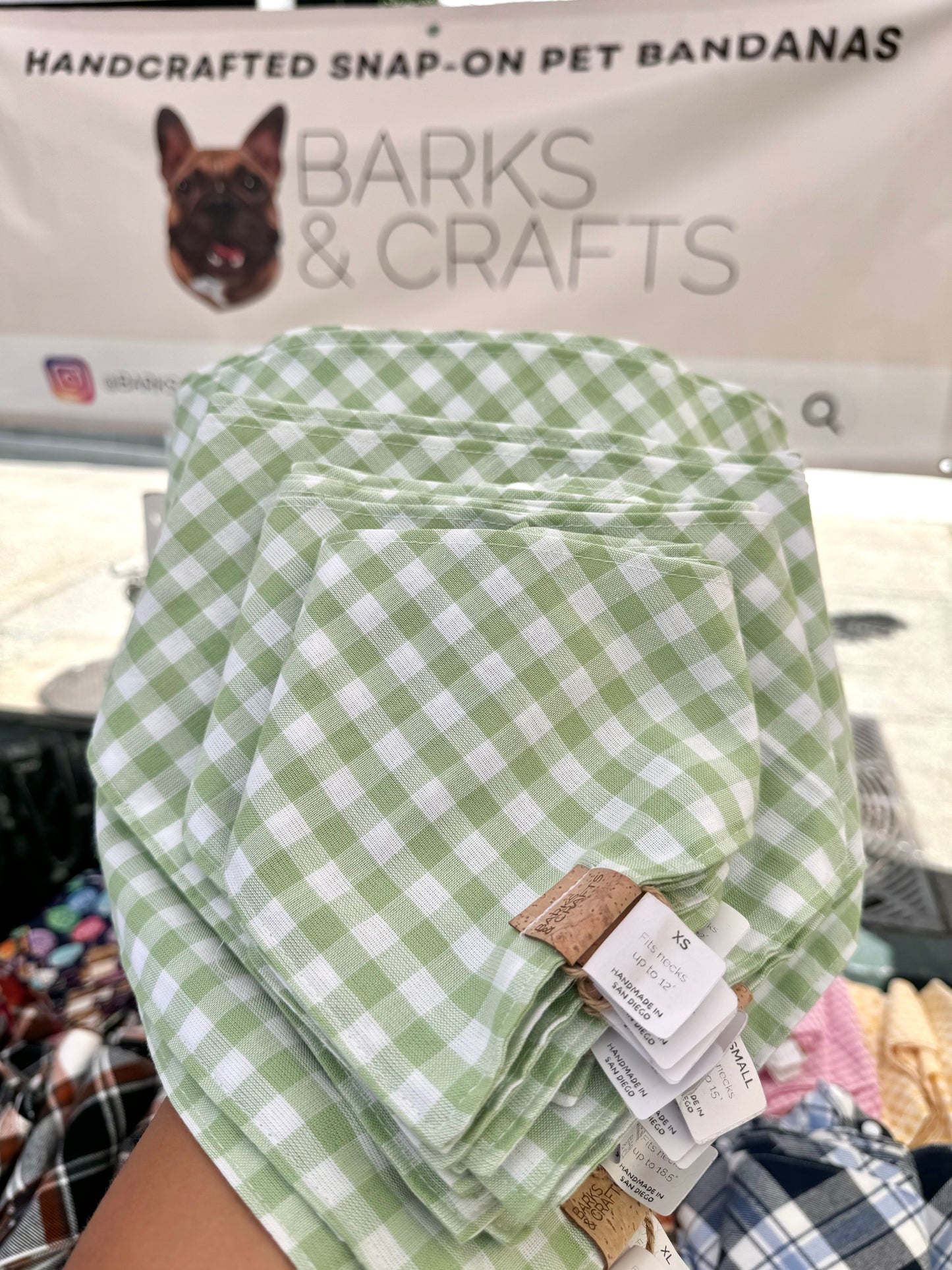 Matcha Gingham Snap-On Pet Bandana