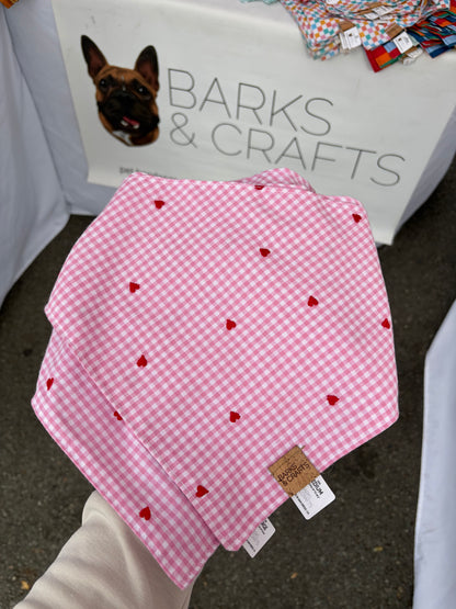 Embroidered Hearts Gingham Snap-On Pet Bandana