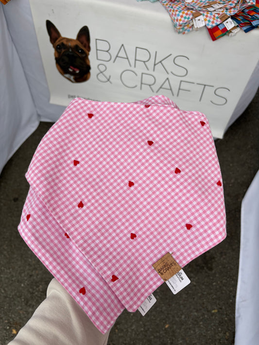 Embroidered Hearts Gingham Snap-On Pet Bandana