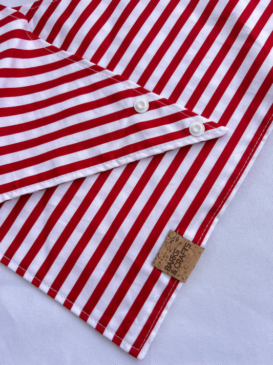 Red and White Stripes Snap-On Pet Bandana