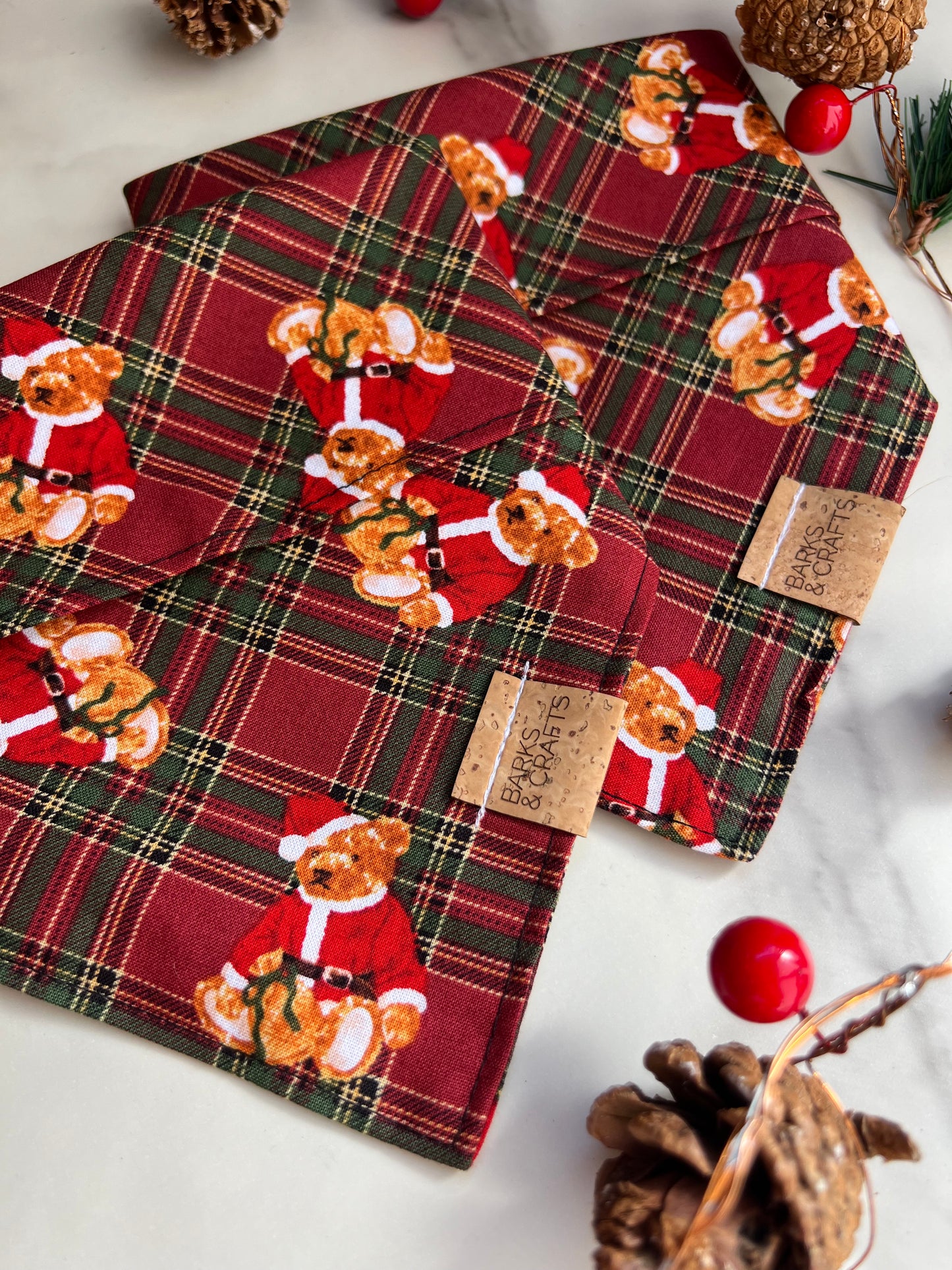 Bear-y Merry Plaid Snap-On Pet Bandana