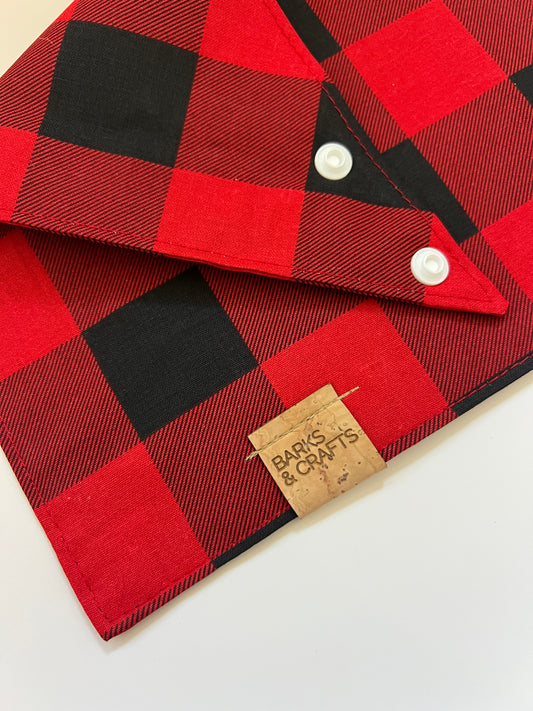 Red and Black Buffalo Plaid Snap-On Pet Bandana