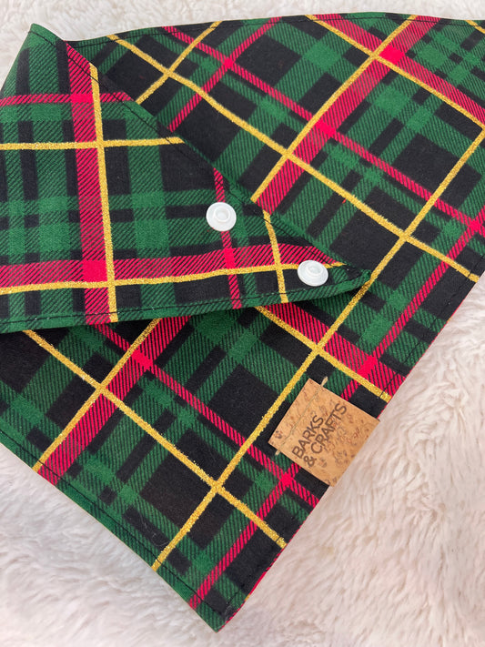 Gilded Evergreen Plaid Snap-On Pet Bandana